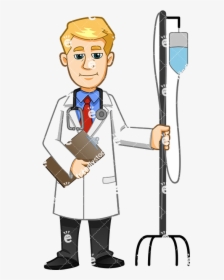 Doctor A Male Carrying Holding An Iv Stand And Medical - Doctor Clipart, HD Png Download, Free Download