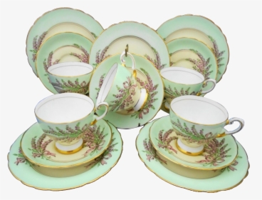 15 Pc Tuscan Pink Ribbon Green Tea Cup And Saucer Trio - Saucer, HD Png Download, Free Download