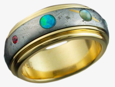 18k Gold Nine Planets Ring With Meteorite Gemstones - Mens Wedding Bands Space, HD Png Download, Free Download