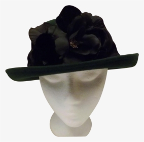 Hunter Green Bowler Derby Women"s Hat With Black Flower - Flower, HD Png Download, Free Download