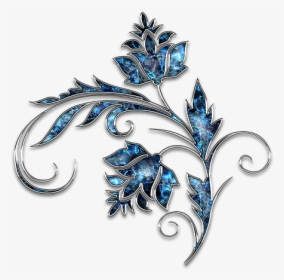 Decor, Ornament, Jewelry, Flower, Blue, Silver - Silver And Blue Flower Png, Transparent Png, Free Download