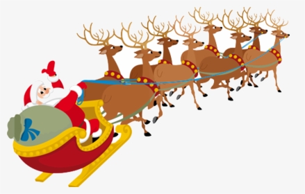 Sleigh Santa Clipart At Free For Personal Transparent - Santa Claus With Reindeer Clipart, HD Png Download, Free Download