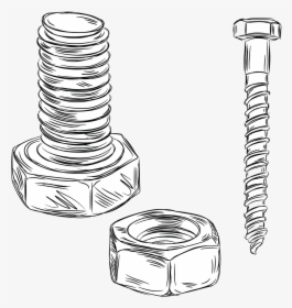 Transparent Nuts And Bolts Clipart Black And White - Drawing Of A Screw, HD Png Download, Free Download