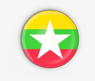 Round Button With Metal Frame - Myanmar Flag Icon Png, Transparent Png, Free Download