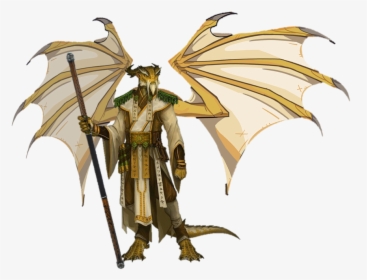 Art Gold Dragonborn Paladin Commission Character Art - Female Dragonborn With Wings, HD Png Download, Free Download