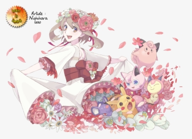 Flora & Pikachu & Rattata & Rondoudou & Melofée - Render Manga, HD Png Download, Free Download