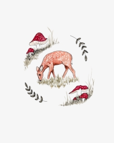 Art Print Featuring A Deer Within A Garland Hand Painted - Illustration, HD Png Download, Free Download