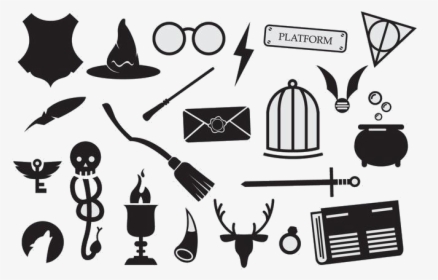 Harry Potter Large Set Of Sorcery Wizard Icons Free - Harry Potter Symbols Broom, HD Png Download, Free Download