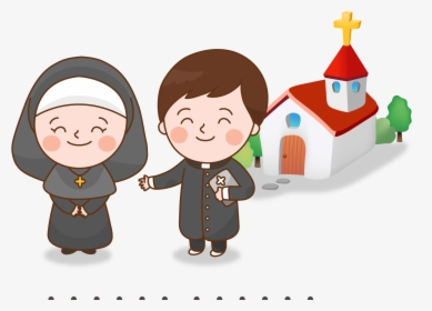 Child Priests Nuns Illustration Church Cartoon Clipart - Nun And Priest Clipart, HD Png Download, Free Download