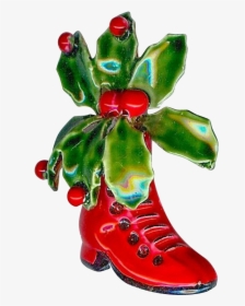 Charming Robert Enamel Red Boot Holly Berries Xmas - Christmas Tree, HD Png Download, Free Download