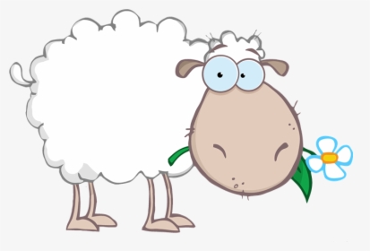 Png 4253 White Sheep Cartoon Character Eating A Flower - Cartoon Goats Eating Flowers, Transparent Png, Free Download