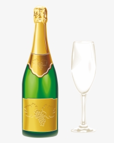 Champagne With Glass Png Clipart - Transparent Champagne Bottle Clipart, Png Download, Free Download