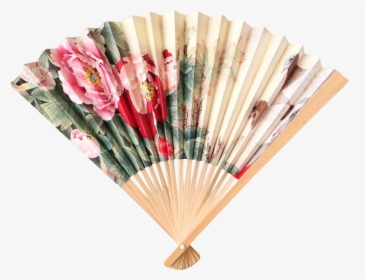 Vintage Bamboo Hand Fan With Exotic Print Of Peonies, - Vintage Hand Fan Png, Transparent Png, Free Download