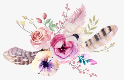Watercolor Flower With Feathers Png, Transparent Png, Free Download