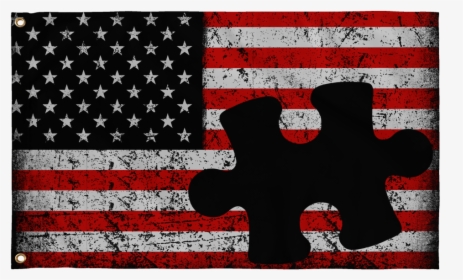 Autism Puzzle Piece Real American Flags - Transparent Usa Flag Black And White, HD Png Download, Free Download