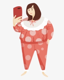 Cartoon Pajamas Girls Selfie Png And Psd, Transparent Png - kindpng