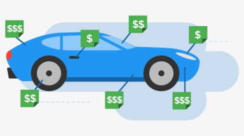 Dollar Signs Pointing To Different Areas Of A Car - Wasting Money On A Car, HD Png Download, Free Download