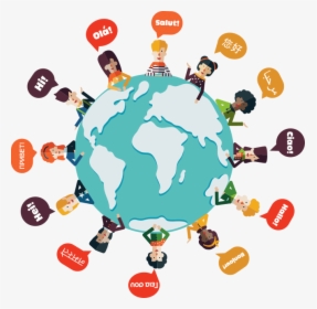 Cartoon People Around The Edge Of A Globe With Speech - Language Is The Key To The World, HD Png Download, Free Download