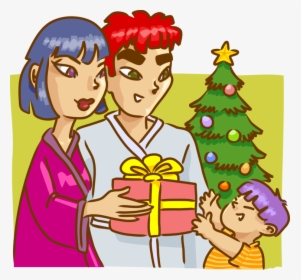 Vector Illustration Of Family On Christmas Morning - Cartoon, HD Png Download, Free Download