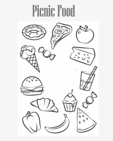 Picnic Food Coloring Pages - Picnic Food Clipart Black And White, HD Png Download, Free Download