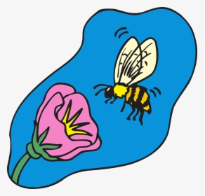 Flower, Cartoon, Bee, Flying, Plant, Insect, With - Bee Flower Clipart, HD Png Download, Free Download