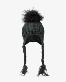 Youth Two Braids Removable Pompom Hat Base In Charcoal - Knit Cap, HD Png Download, Free Download
