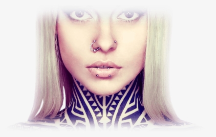 Tattoo Woman Inked Body Piercing Neck - Portrait Piercing, HD Png Download, Free Download