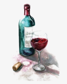 Of Watercolor Glass Painting Red Wine Clipart - Watercolor Paintings Of Wine Bottles, HD Png Download, Free Download