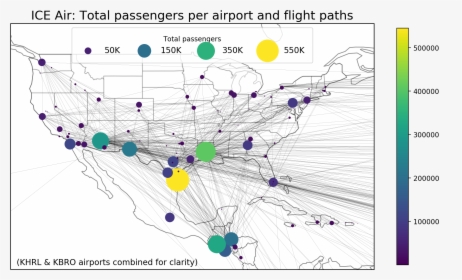 Ice Air Total Passengers Per Airport And Flight Paths - Map Of Us Airports By Flight Volume, HD Png Download, Free Download