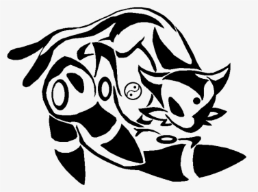 Black Tribal Cat Yin Yang Tattoo Design - Yin And Yang Pokemon, HD Png Download, Free Download