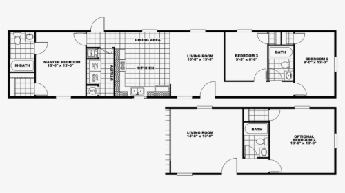 14×70 Mobile Home Floor Plan - Technical Drawing, HD Png Download, Free Download