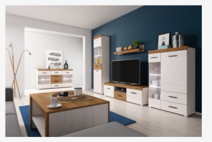 Living Room Furniture Falco Wall Unit Set Oak/ White - Oak And White Living Room Furniture, HD Png Download, Free Download