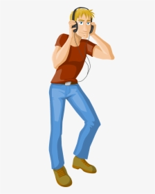 Man, Guy, Jeans, Dancing, Headphones, Music, Listening - Man With Headphones Cartoon, HD Png Download, Free Download