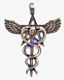 Aesculapius With Pentagram, Snakes, Eagle Wings & Skull - Locket, HD Png Download, Free Download