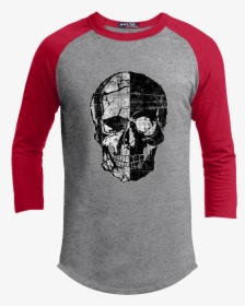 Black & White Skull 3/4 Long Sleeve T-shirt - T-shirt, HD Png Download, Free Download