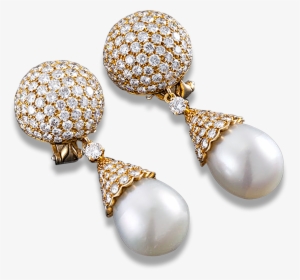 South Sea Pearl And Diamond Earrings By Van Cleef & - Earrings, HD Png Download, Free Download