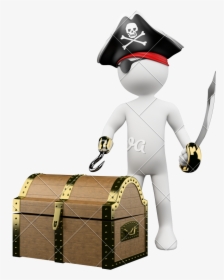 3d Pirate With Treasure - 3d White Man Pirate, HD Png Download, Free Download