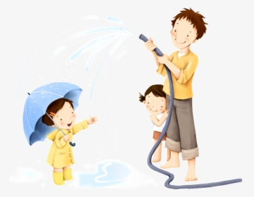 Cartoon Character Playing With Water Spray - Happy Fathers Day Flowers, HD Png Download, Free Download