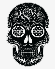 Visual Arts,skull,bone - Black And White Sugar Skull, HD Png Download, Free Download