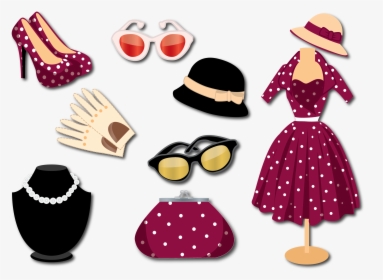 Style Fashion Woman With Vector Retro Clothing Clipart - Retro Accessories For Ladies, HD Png Download, Free Download