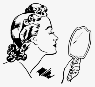 Woman Looking Mirror Clip - Woman Looking In Mirror Drawing, HD Png Download, Free Download