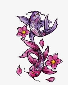 Butterfly Koi Tattoo Black And Gray Fish - Purple Koi Tattoo Meaning, HD Png Download, Free Download