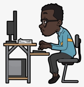 Black Cartoon Man Using A Computer - Man On Computer Cartoon, HD Png Download, Free Download
