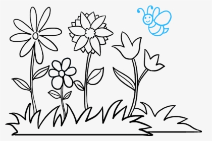 How To Draw A Flower Garden - Draw A Flower Garden, HD Png Download, Free Download