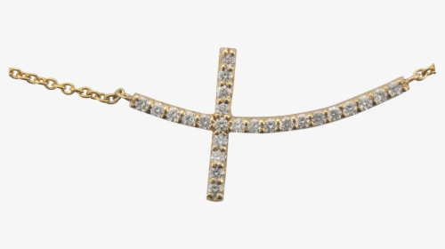 14k Yellow Gold Sideways Cross Diamond Necklace, HD Png Download, Free Download