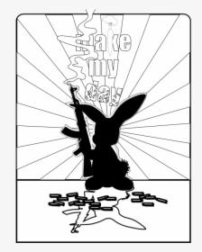Rabbit Gun Black White Line Easter 555px - Bunny Silhouette With Guns, HD Png Download, Free Download