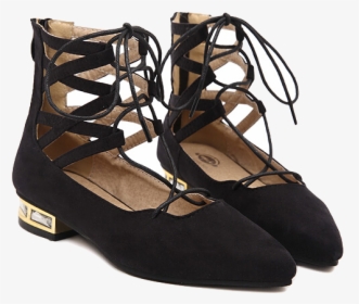 Black Suede Lace Up Pointy Toe Ballet Flats - Black Png Flats, Transparent Png, Free Download