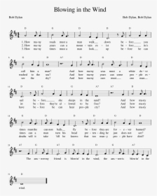 Blowing In The Wind Sheet Music Composed By Bob Dylan, - Blowing In The Wind Flute Sheet Music, HD Png Download, Free Download
