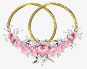 Frame Flora Double Hearts Gold Pink Roses Free Photo - Double Frame Flower Png, Transparent Png, Free Download
