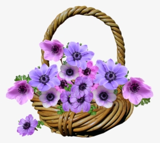 Flowers Anemone Basket Arrangement Garden - Flowers Basket Transparent, HD Png Download, Free Download
